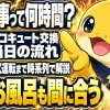 エコキュート交換工事の当日の流れ（前日準備から午前午後の作業、夜の入浴まで）を時系列で示すイメージ