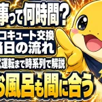 エコキュート交換工事の当日の流れ（前日準備から午前午後の作業、夜の入浴まで）を時系列で示すイメージ