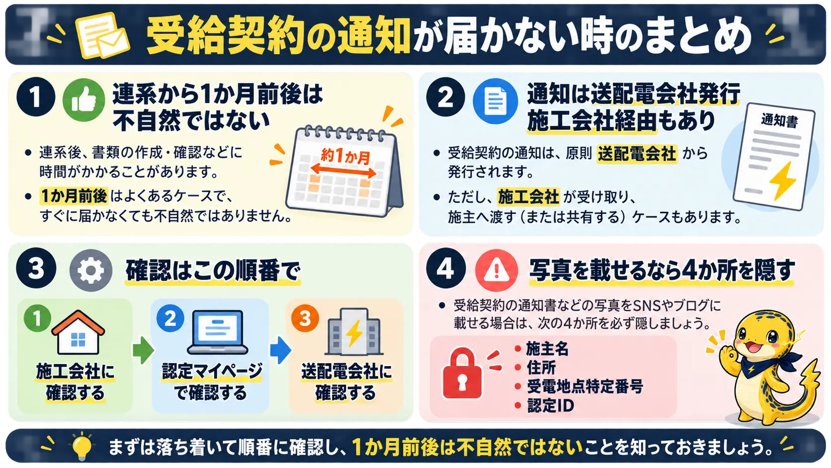 受給契約の通知が遅れても慌てず、確認順と保管、写真のマスクを押さえるという記事全体の要点
