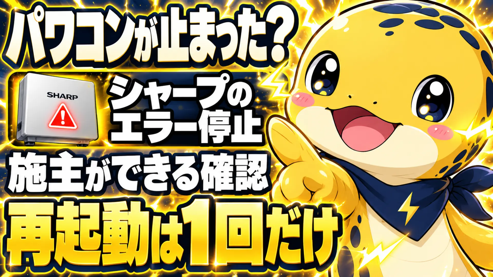 シャープのパワコンが停止したとき、施主が確認できることと再起動は1回だけという案内