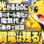 太陽光があっても冬のオール電化は夜の買電が残ることを示す、電気代の試算